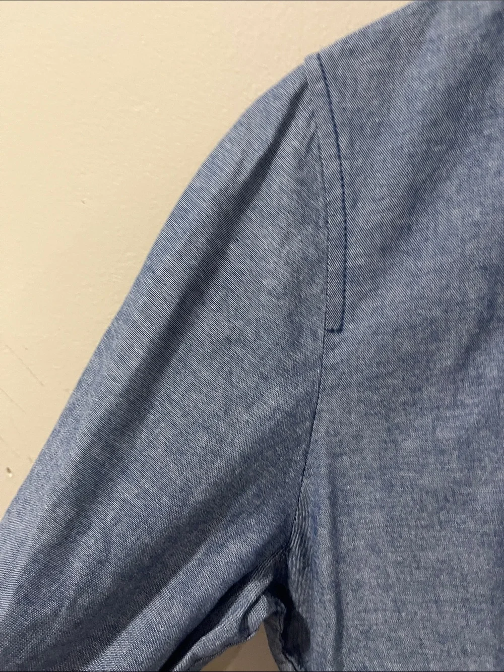 J. Crew Blue Chambray Button-Down Bodysuit with Navy Hem